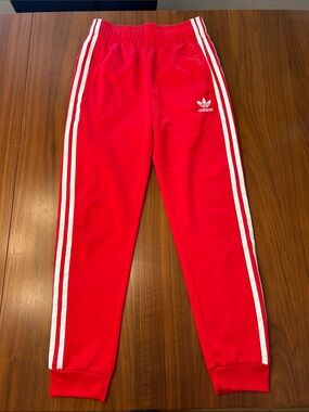 adidas Kids Red Track Joggers with White Stripes
